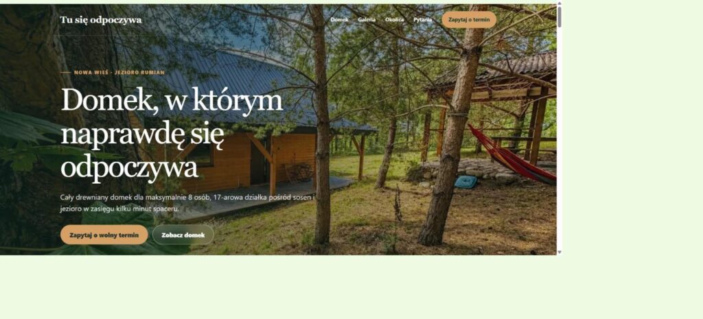 Strona domku nad jeziorem Rumian — widok strony głównej